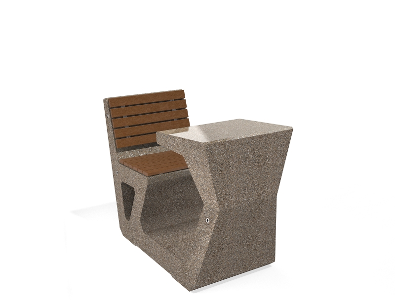 BUSINESS BENCH 279-EB seat, table top polished aggregate, side exposed aggregate